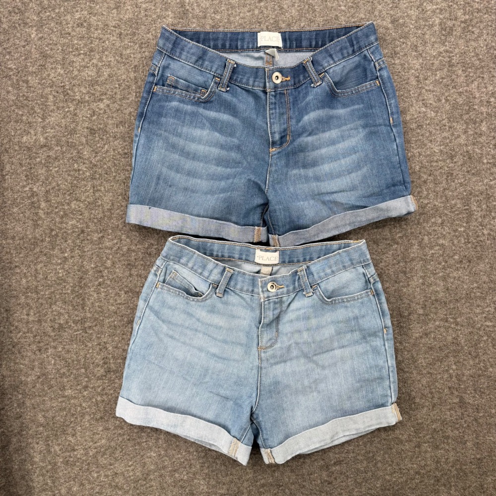 Childrens Place Girls Denim Shorts Bundle Size 14 Light Medium Wash Cuffed